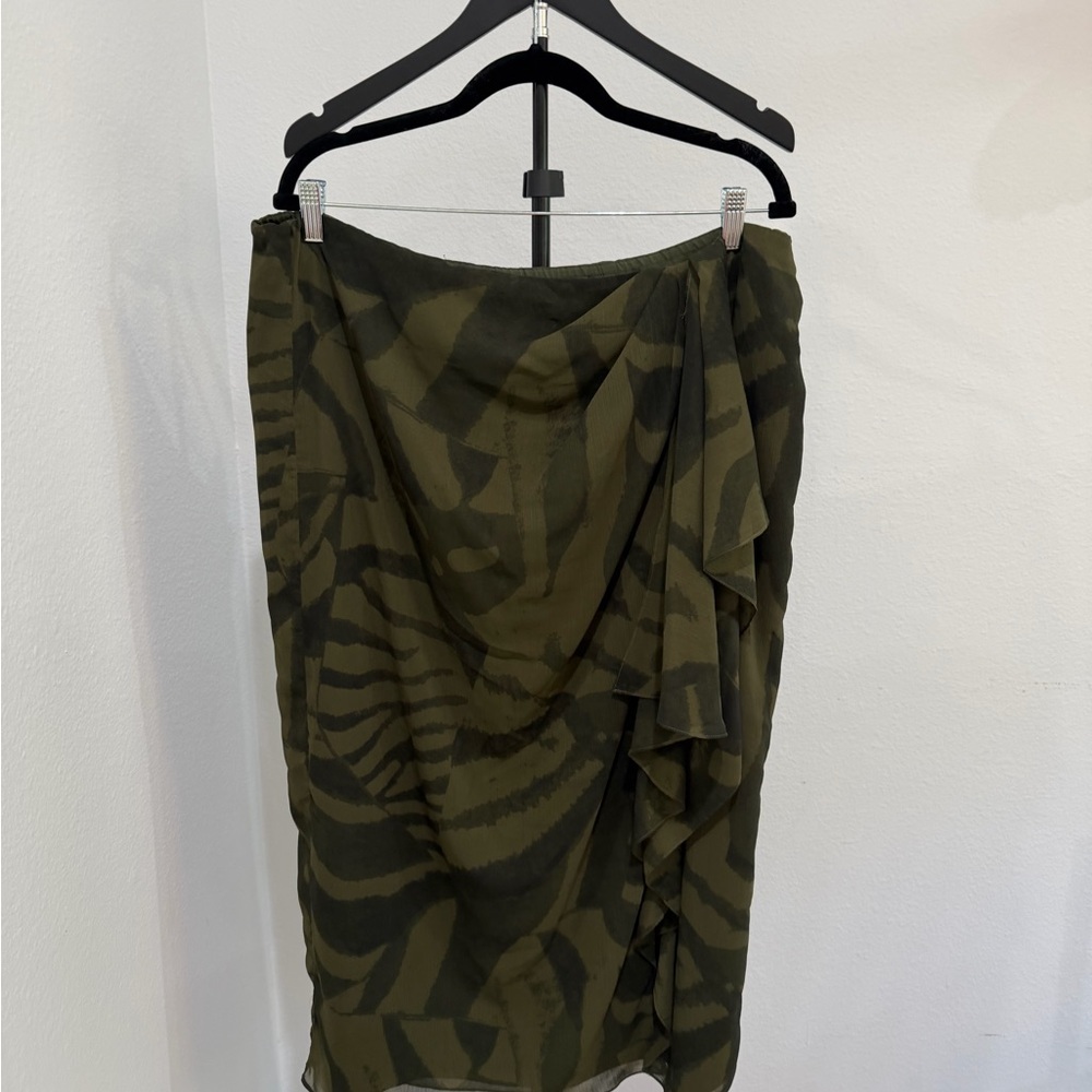 Ralph Lauren Olive Green Zebra Print Draped Skirt